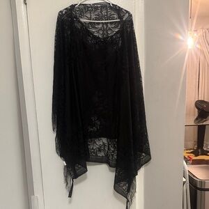 Black Lace Fringe Mesh Swim Cover Up